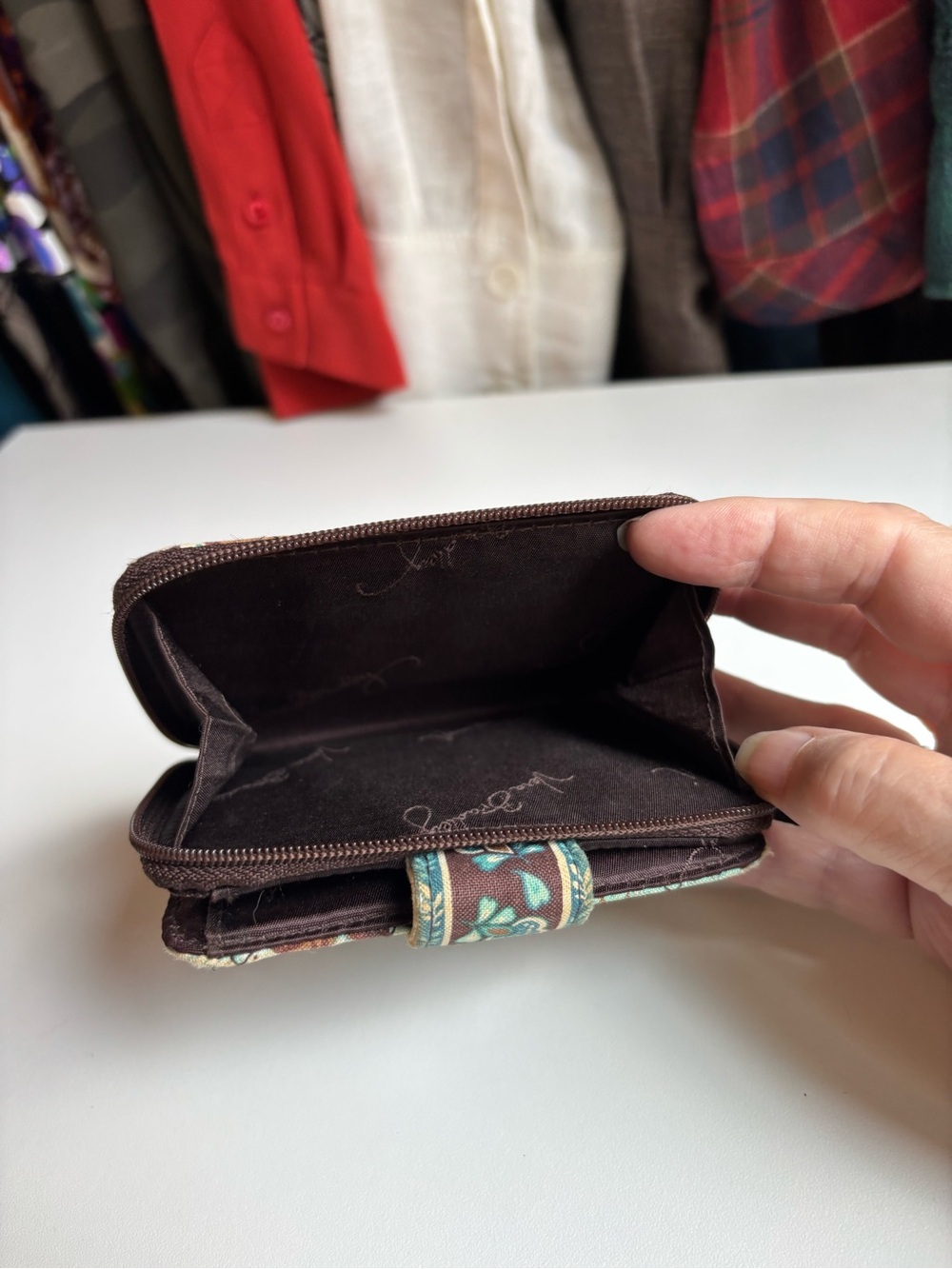 Vera Bradley Paisley Quilted Zip Wallet - Brown & Teal Accents - Picture 4 of 10